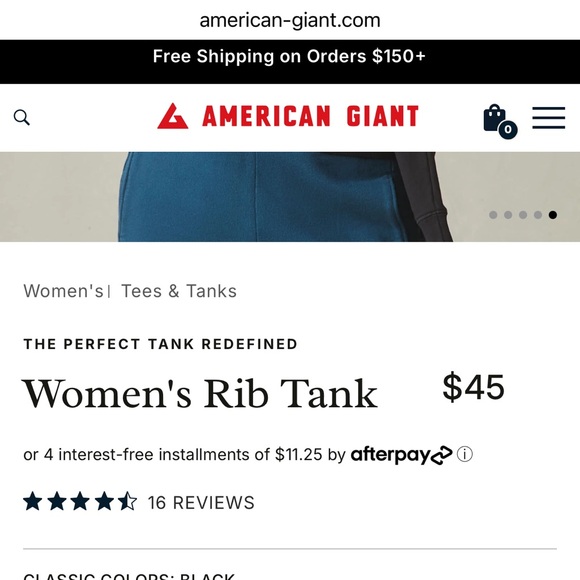 NWOT American Giant Womens Ribbed Tank Top XS Black Made in USA - Picture 3 of 3